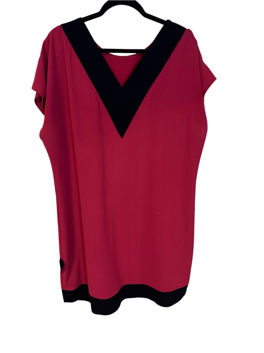 Women's Red Tunic with Black V-Neck and Hem